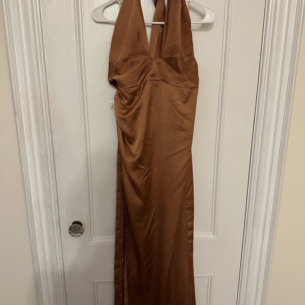 Elegant Brown Halter Dress